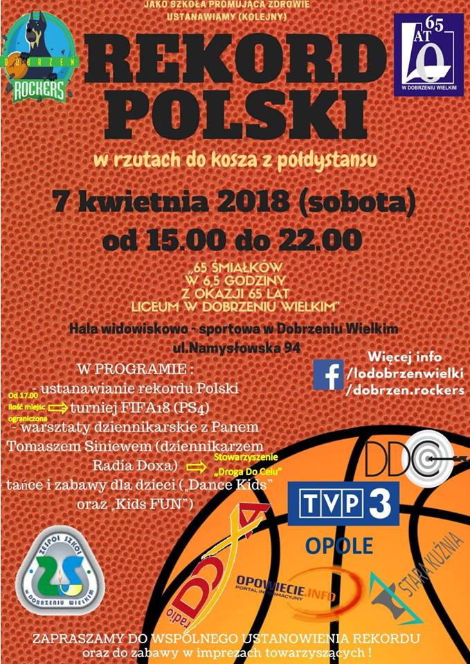 Miłośnicy koszykówki ustanowią w Dobrzeniu Wielkim rekord Polski w rzutach do kosza z półdystansu!