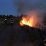 Pożar trawy przy torach w Popielowie
