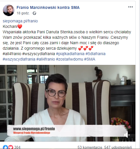Danuta Stenka zachęca do zbiórki na Franka z Namysłowa. Wciąż brakuje prawie 2 mln zł