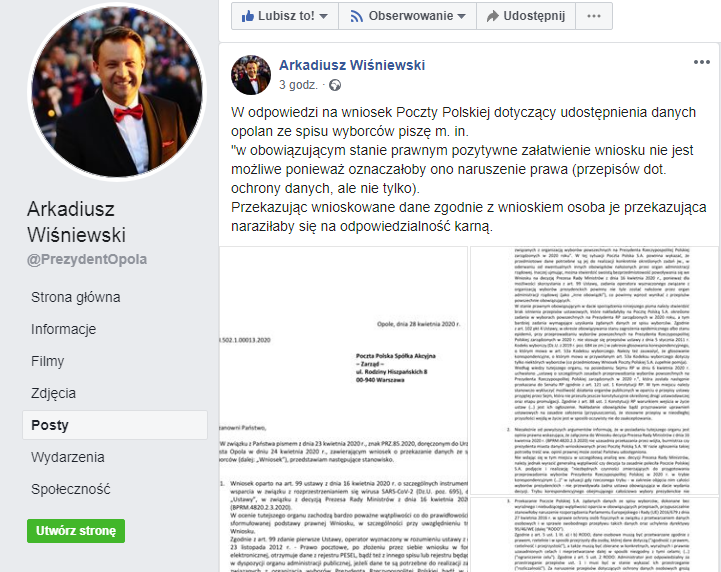 Prezydent Opola oficjalnie odmówił wydania spisu wyborców Poczcie Polskiej
