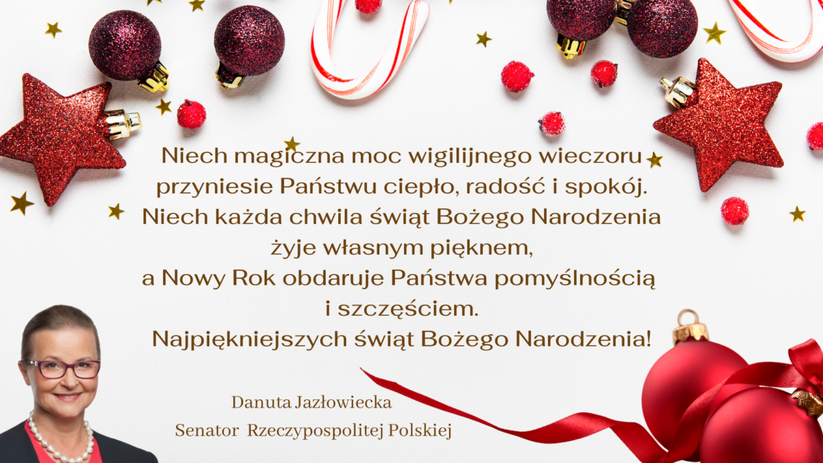 Życzenia świąteczne senator Danuty Jazłowieckiej