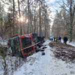 Ciężarówka przewożąca drewno przewróciła się w lesie