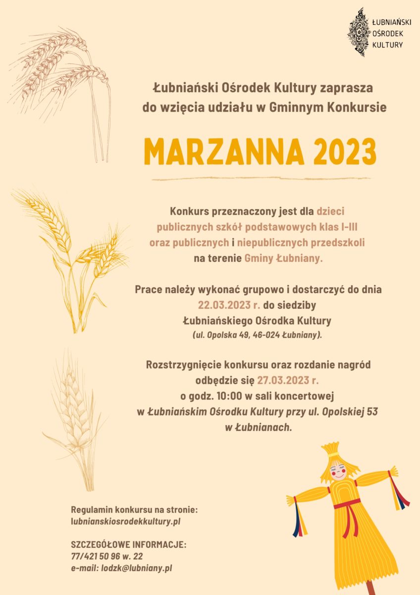 Konkurs Marzanna 2023 &#8211; zapraszamy do udziału dzieci z gminy Łubniany