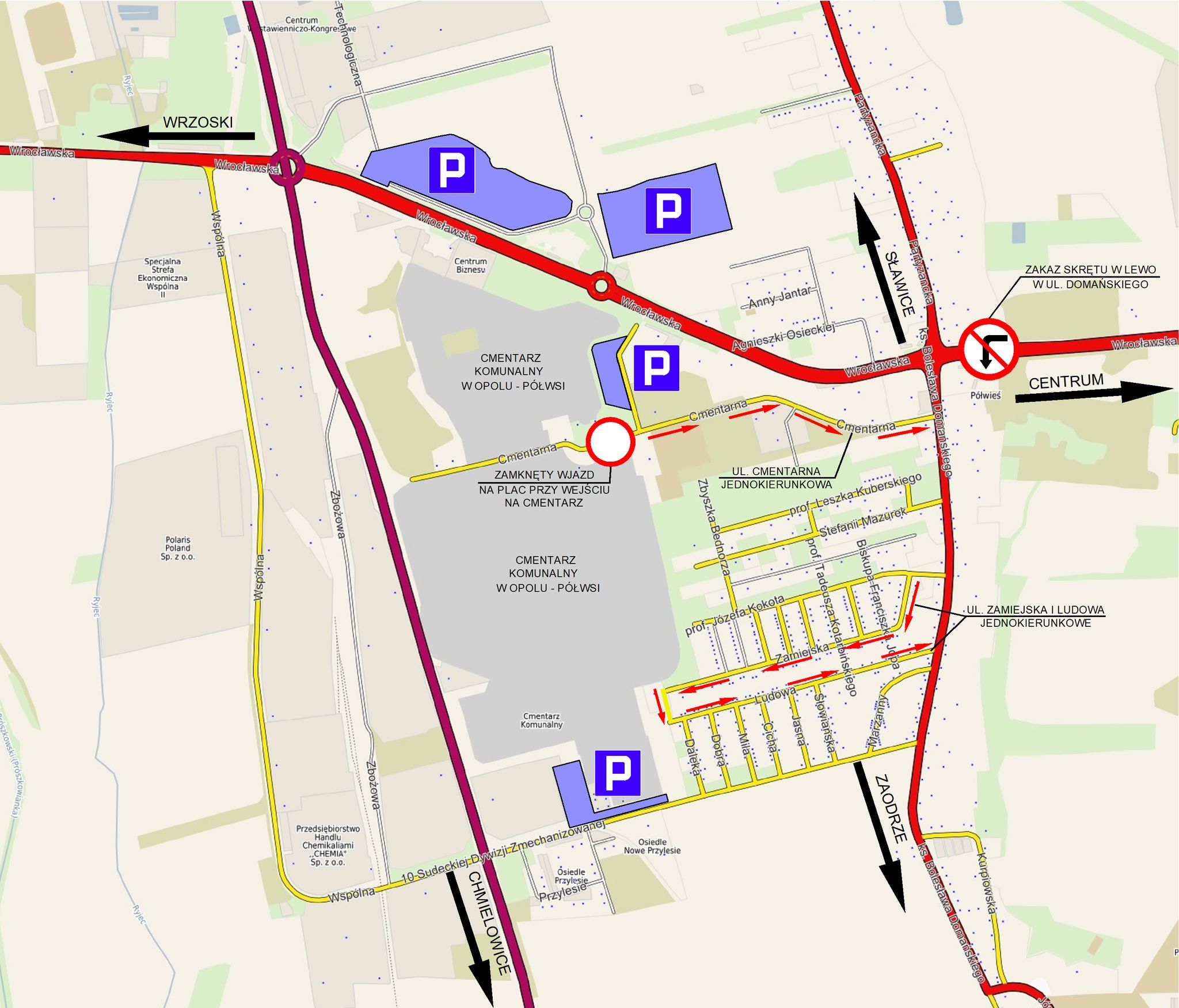 Zmiany w organizacji ruchu w Opolu-Półwsi – mapka