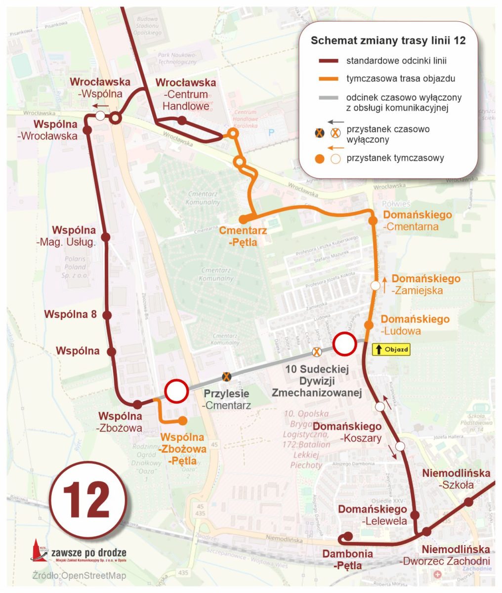 MZK Opole. Od jutra linia nr 12 będzie jeździć objazdem