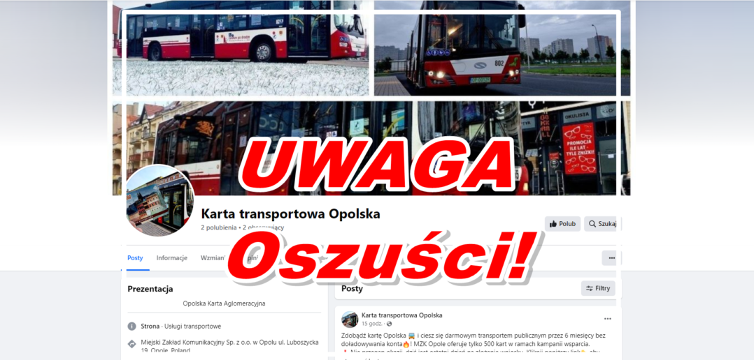 Oszuści podszywają się pod MZK Opole. Uwaga na fałszywy profil na Facebooku