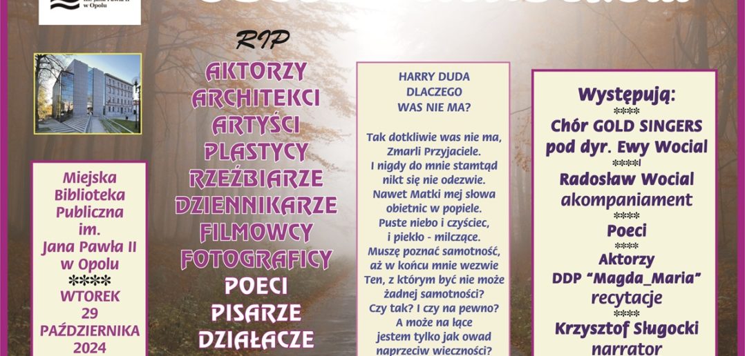 Zaduszki poetycko-muzyczne już we wtorek w MBP