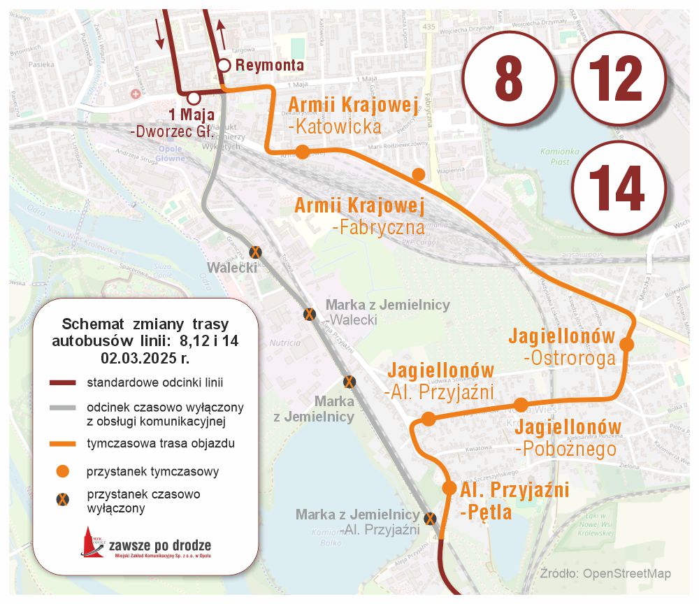 Zmiany w kursowaniu linii 8, 12 i 14 &#8211; 2 marca