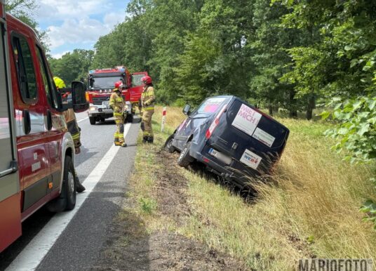 Dąbrowa. Samochód dostawczy wypadł z drogi i wylądował w rowie