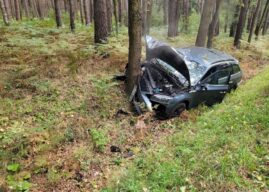 Wypadek na DK46 w miejscowości Dąbrowa. Samochód zjechał z drogi i uderzył w drzewo
