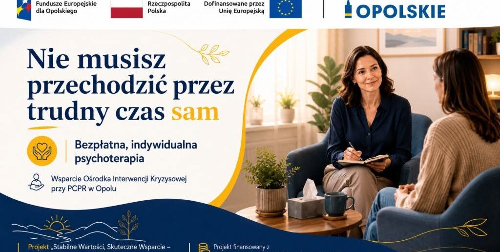 Nie trzeba zostać samemu z kryzysem. Powiat Opolski zapewnia bezpłatną psychoterapię Nie trzeba zostać samemu z kryzysem. Powiat Opolski zapewnia bezpłatną psychoterapię