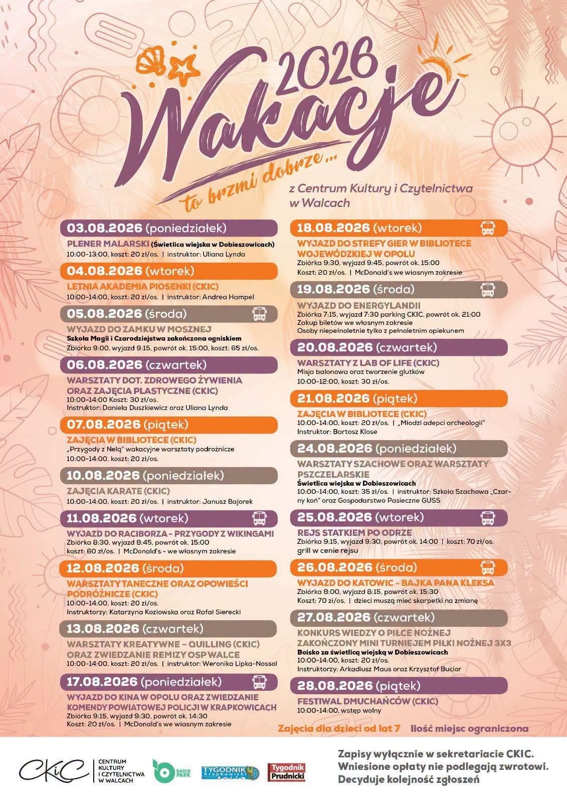 Wakacje z CKiC w Walcach. realizowane są ostatnie zapisy na sierpniowe zajęcia