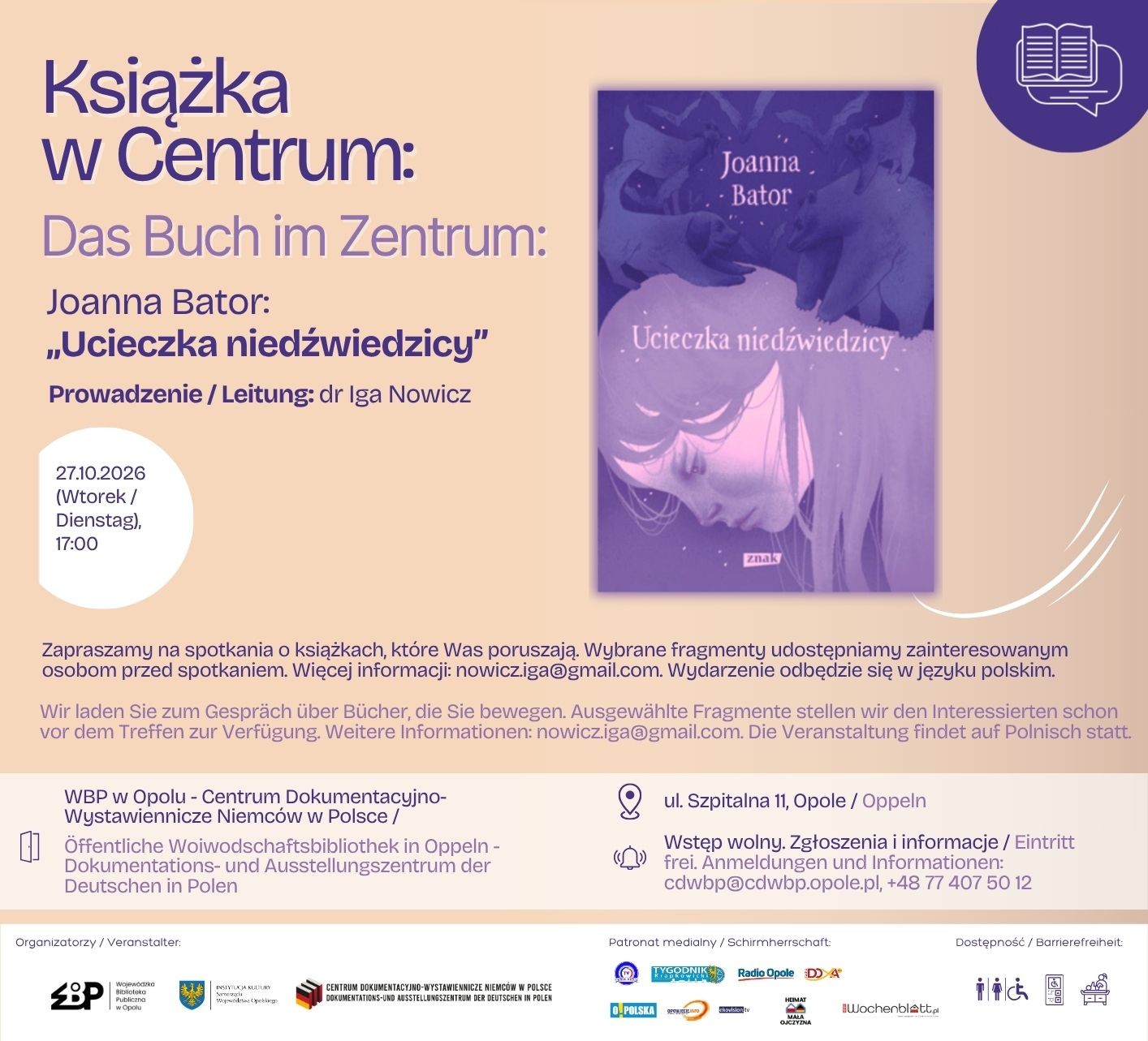 Slam po niemiecku, historia Otmuchowa i Joanna Bator. Centrum zaprasza na cztery spotkania
